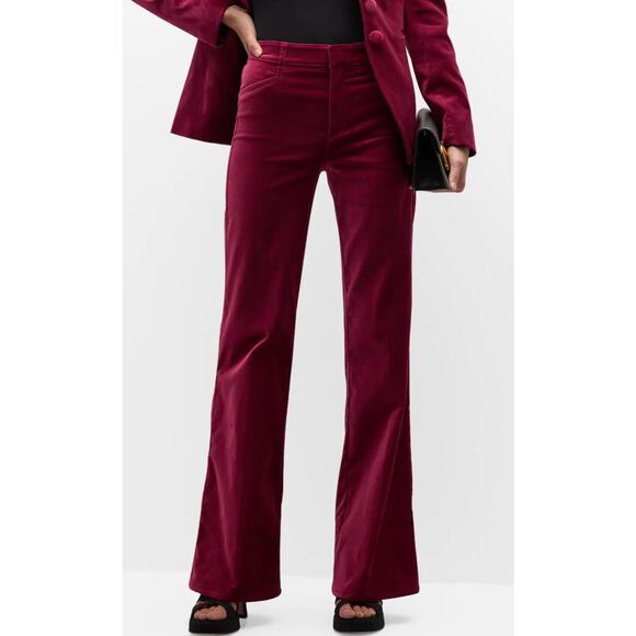 Paige Women's Leenah Velvet Flat Front Flared Trousers in Berry Jam. Size 33 - Picture 1 of 8